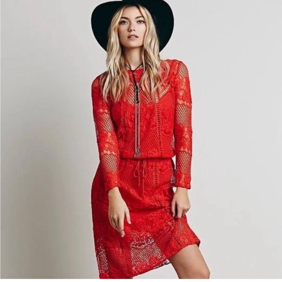 Free People Dresses & Skirts - FP Luna Lace Pimento Lined Lace Midi/Maxi Dress Tie Front Sz M NWT MSRP: $170